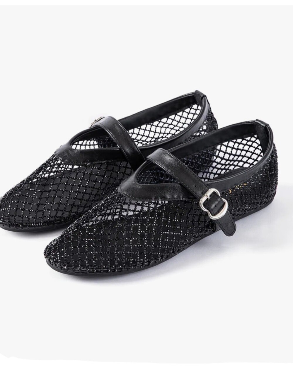 NIB Noctivelle Black Rhinestone Mesh Flats Shoes- Size 8